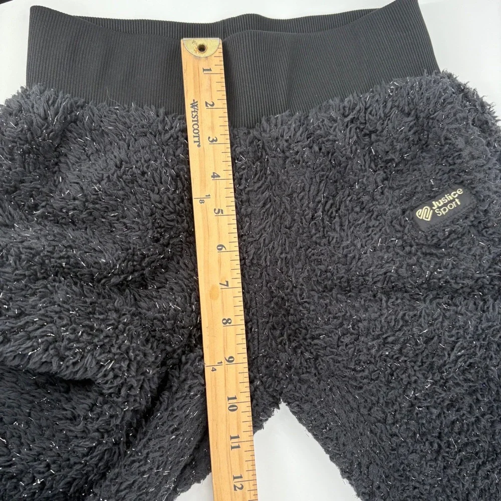 Justice Sport Girls 10 M‎ Black Fuzzy Sherpa Sparkle Jogger Pants